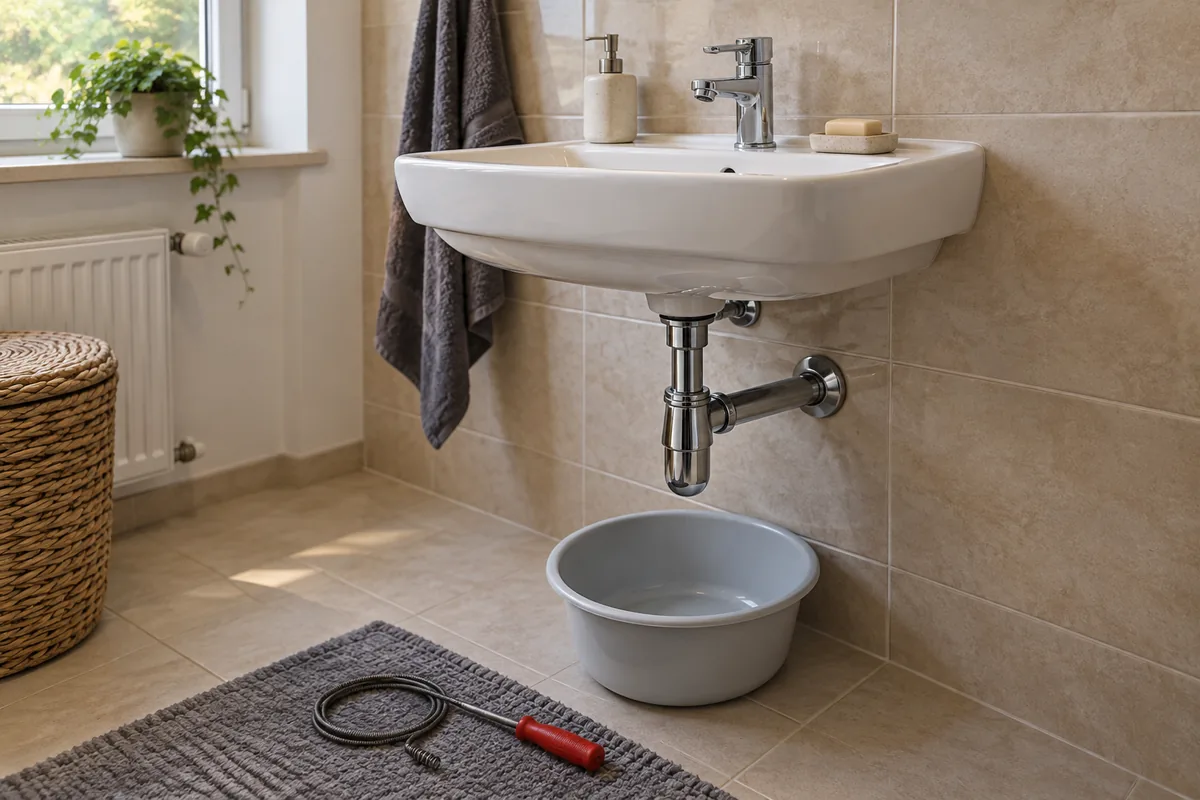 Siphon de lavabo accessible pour une inspection d’évacuation.