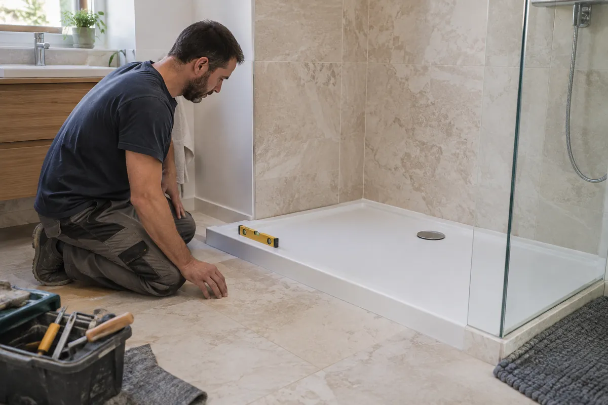 Mise à niveau d’un receveur de douche dans une salle d’eau.