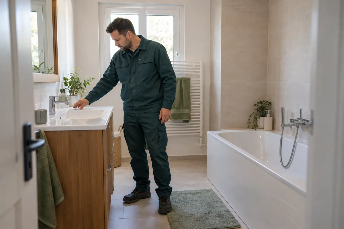 Vue d’ensemble d’une installation de lavabo et baignoire domestiques.