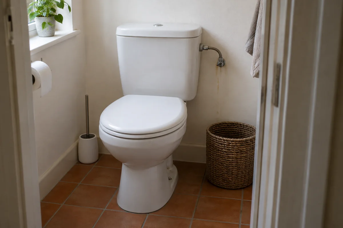 Toilettes au sol dans un espace domestique compact.